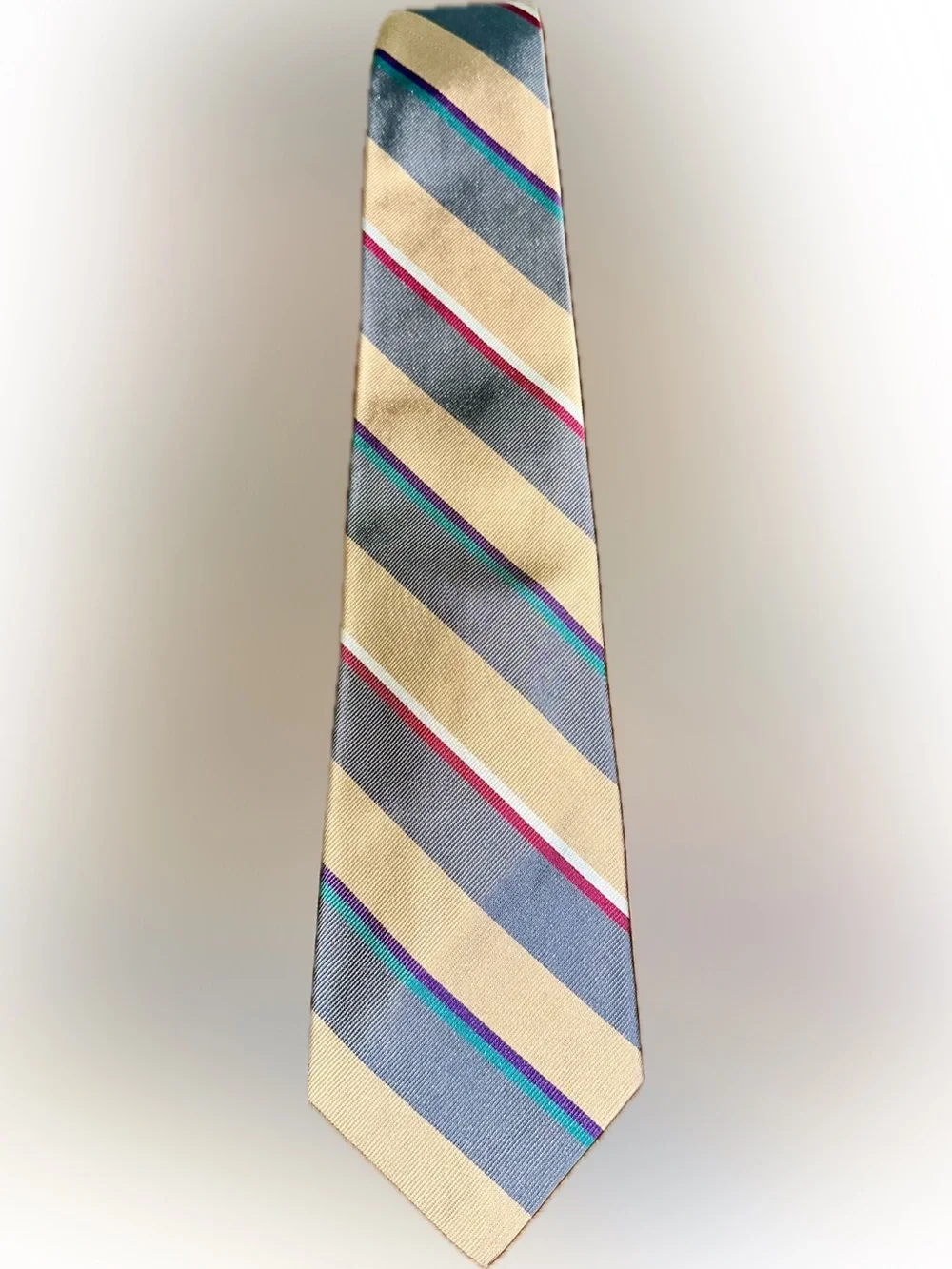 Vintage Polo by Ralph Lauren Yellow and Gray Striped Silk Tie with Accent Stripe